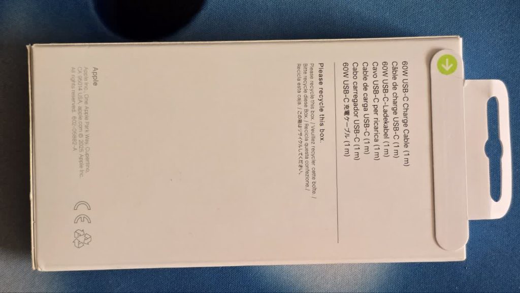 کابل شارژ 1 متری ۶۰ وات مدل تایپ سی اپل Apple 60W USB-C Charge Cable (1 m) MQKJ3ZM/A-پک اصلی خرید از موبایل ایلام